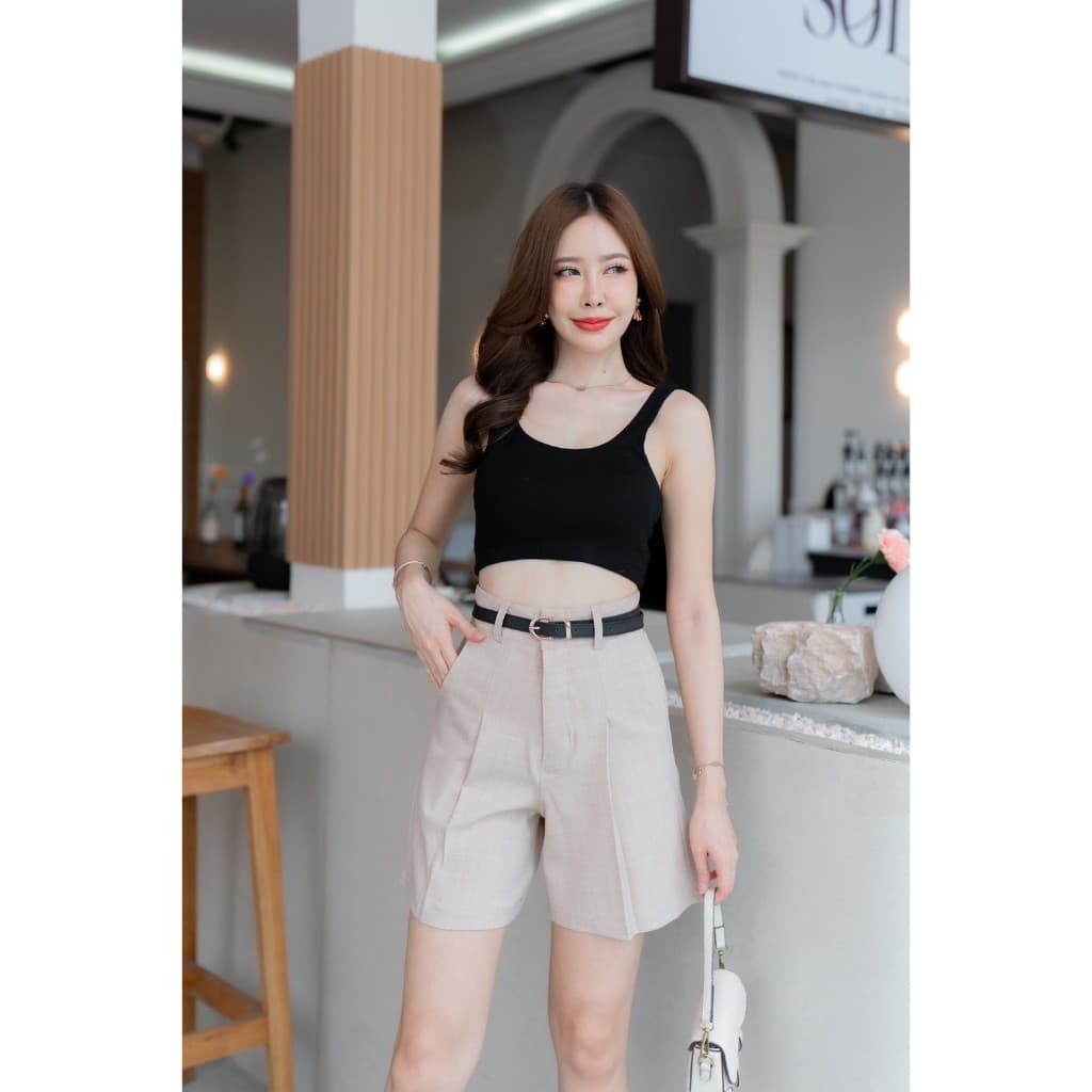 ใหม่ล่าสุด G96 กางเกงขาสั้น เอวสูง ซิปหน้า ตะขอหน้า ผ้าฟอร์ร่า ใส่สบาย สาวอวบไซส์ใหญ่ S - 7XL รูปที่ 5