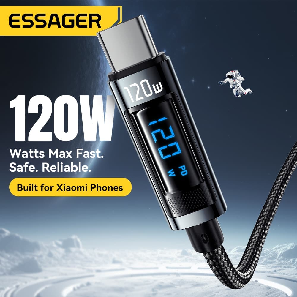 Essager 6A 120W สายเคเบิล USB ถึง Type-C พร้อมจอแสดงผลแบบดิจิทัล สายชาร์จเร็ว A ถึง C สำหรับ Xiaomi รูปที่ 2