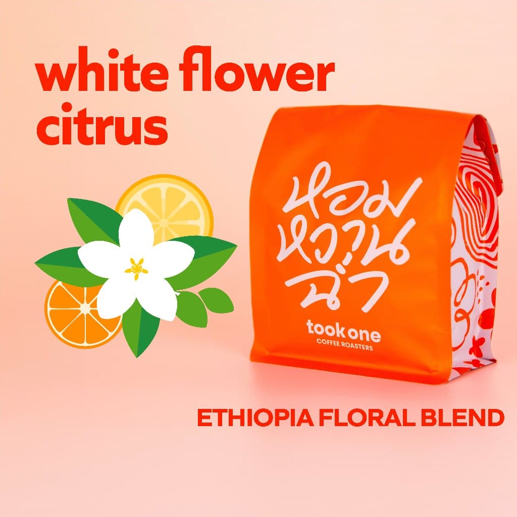 Tookone Coffee Floral Ethiopia Blend เมล็ดกาแฟนอก คั่วกลาง - คั่วอ่อน หอมเบาๆ Light Medium Roast House Blend 200g รูปที่ 1