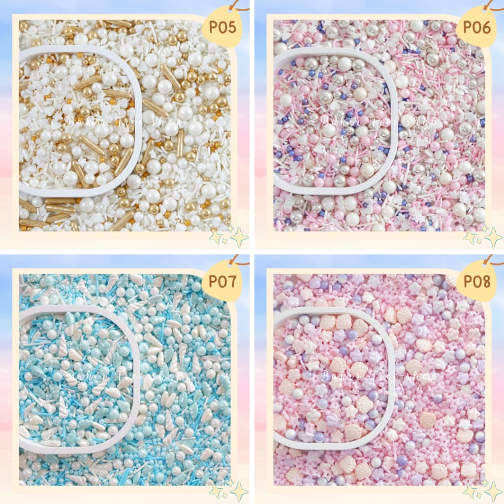 Baker Tree เม็ดน้ำตาลสปริงเคิล รหัส P ทานได้ ขนาด 25/50/100 กรัม น้ำตาลแต่งเค้ก เม็ดมุกแต่งเค้ก Sugar sprinkles รูปที่ 3