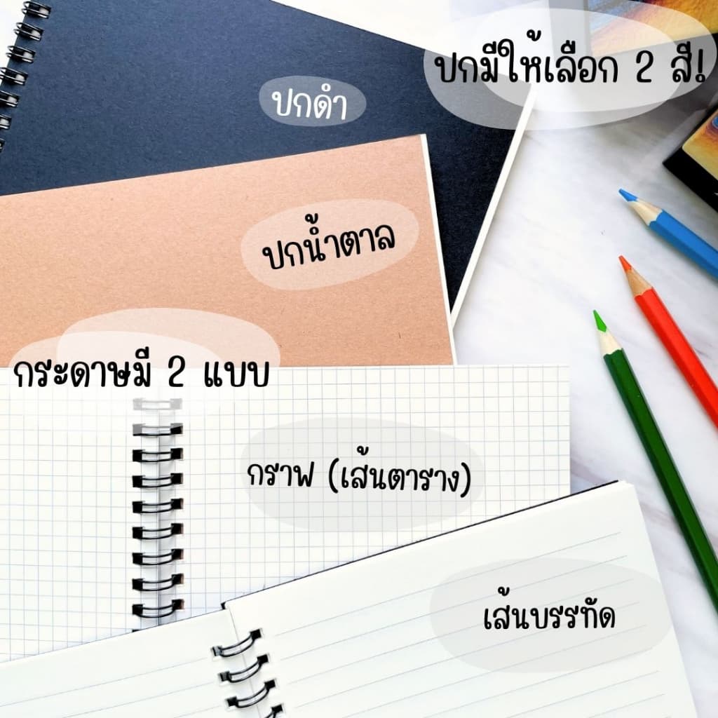 สมุดโน๊ต สมุดสันห่วง ขนาด B5 A5 สันห่วง เส้นกราฟ มีเส้น ปกดำ ปกน้ำตาล สันห่วง สมุดคราฟ รูปที่ 6