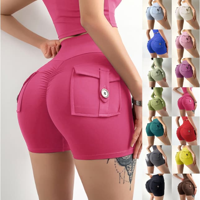 สีใหม่YOGA-043 กางเกงออกกำลังกายขาสั้น มีกระเป๋าหลัง กางเกงโยคะขาสั้น รูปที่ 1