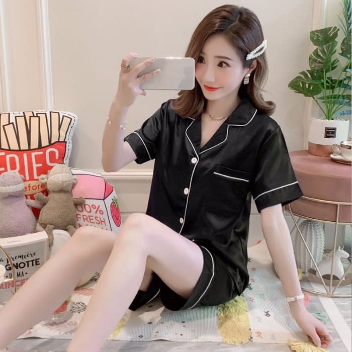 ชุดนอนซาตินขาสั้น สีพื้น ชาย-หญิง M-2XL มี 10 สี ชุดนอนสีพื้น #1-#10ชุดนอนแฟชั่นสไตล์เกาหลี รูปที่ 5