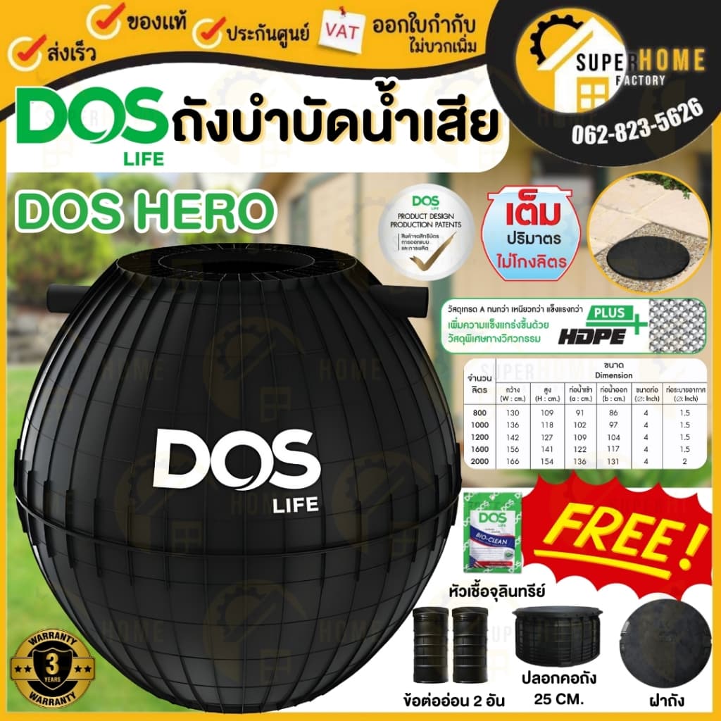 แถม 4ชิ้น ครบชุดDOS รุ่น HERO ฮีโร่ ถังบำบัดน้ำเสีย ถังแซค รับประกัน3ปี ถังบำบัด TITAN รูปที่ 1