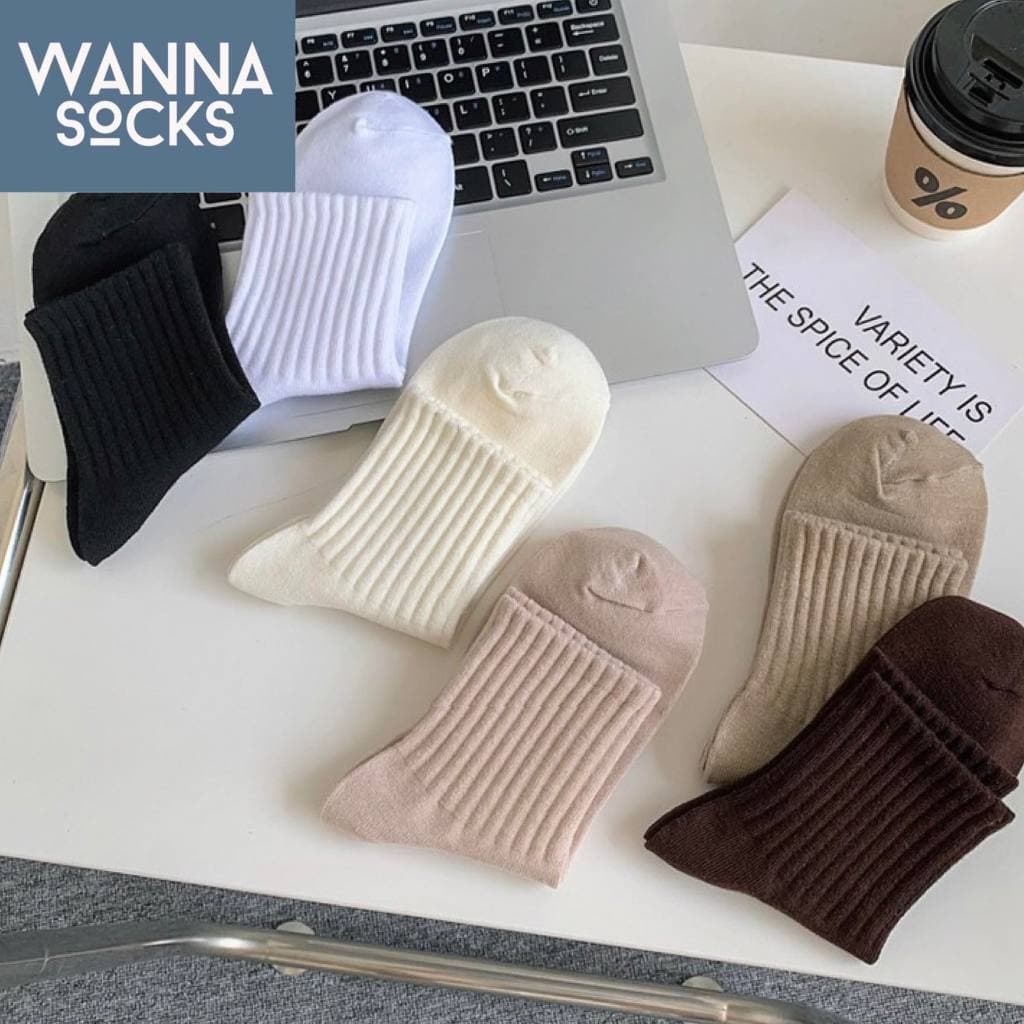 ส่งจากไทย!! ถุงเท้าแฟชั่น สไตล์ญี่ปุ่น สี earth tone แนวมินิมอล ข้อกลาง ผ้าฝ้าย สีพื้น ถุงเท้าผู้หญิง A28 รูปที่ 4
