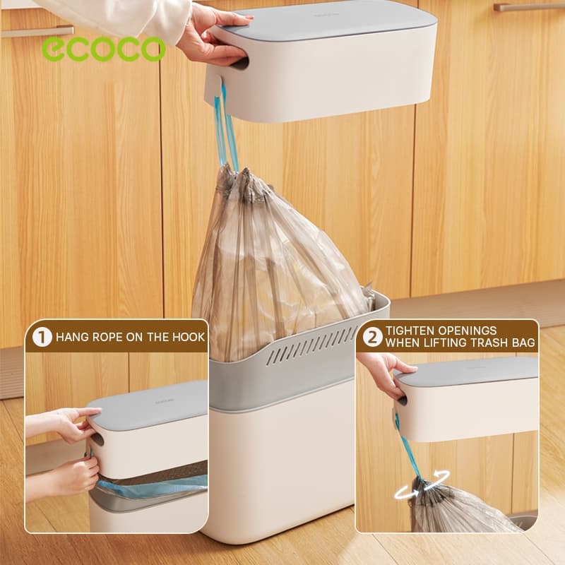 ECOCO ถังขยะ 8 ลิตร 12 ลิตร ถังขยะในห้องน้ำ ในตัวสองชั้น เปิดเพียงคลิกเดียว ถุงขยะ รูปที่ 2