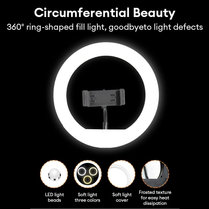 ไฟวงแหวน 16-45CM LED Ring Light ชุดไฟไลฟ์สด+พร้อมขาตั้ง2.1m ปรับได้3สี ปรับได้360°ทิศทา ไฟสตูดิโอ ขาตั้งกล้องมือถือ รูปที่ 8