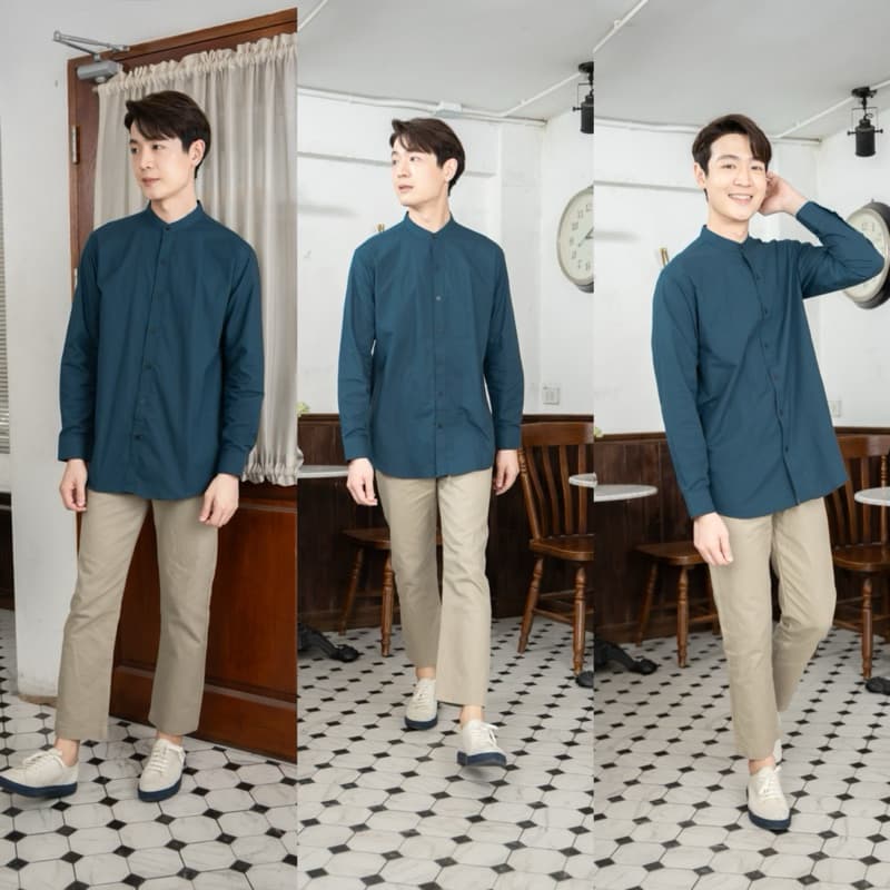 เสื้อเชิ้ตแขนยาว เสื้อเชิ้ตคอจีน ผ้าOXFORDS หลากสี ผ้าดี ใส่สบาย คุณภาพผ้า100% รูปที่ 5