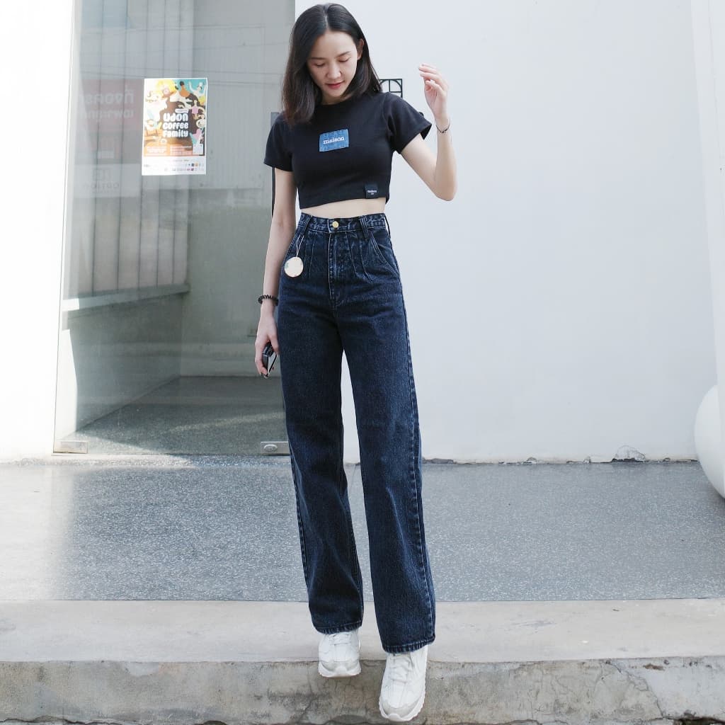 กางเกงยีนส์เอวสูงทรงกระบอกจับจีบ รุ่น Pleated Jeans รูปที่ 8