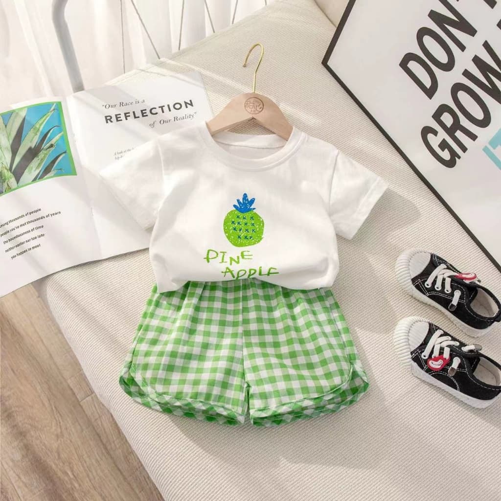 P06 ชุดเสื้อแขนสั้น ชุดเด็ก ลายผลไม้ และ กางเกงขาสั้นลายสก๊อต ผ้านิ่ม ใส่สบาย Set 2 ชิ้น รูปที่ 6