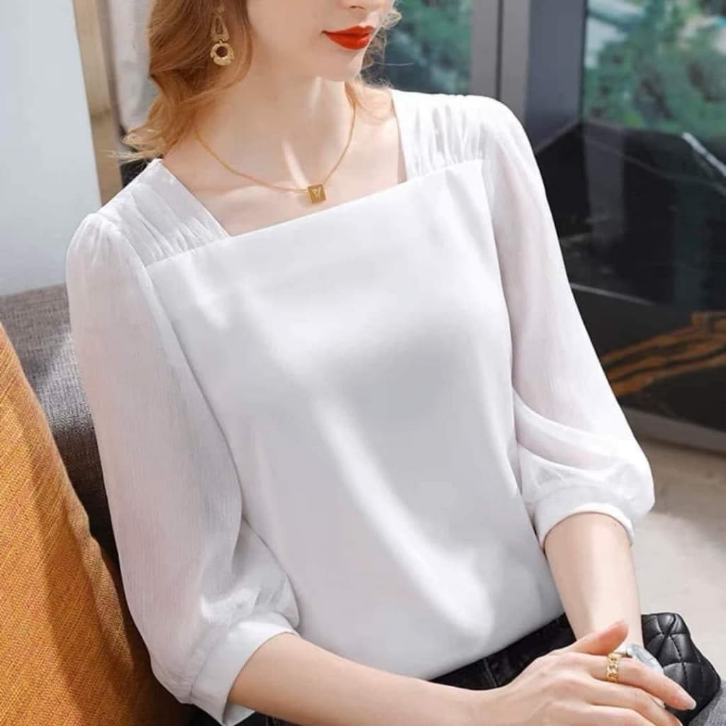 เสื้อชีฟองคอเหลี่ยม ผ้าใส่สบาย รูปที่ 1