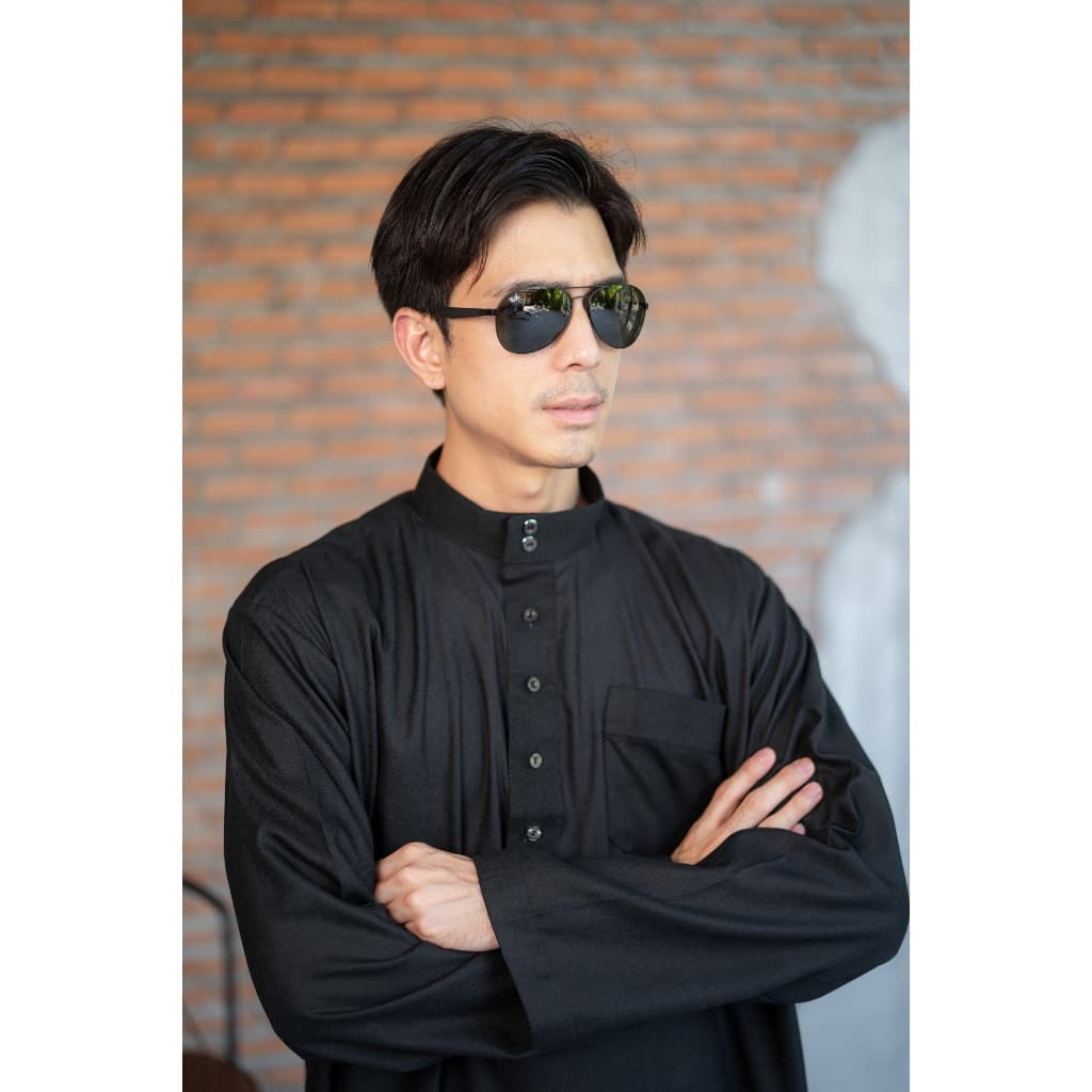 โต๊ปสีดำแขนยาว งานแบรนด์ DAFFAH ทรงคอตั้งสุดเท่ งานเนื้อผ้าคอตตอนผสมโพลีเอสเตอร์ AE51วาริสมุสลิม รูปที่ 8