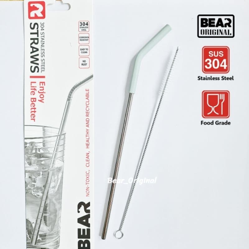 BEAR ชุดหลอดปลายซิลิโคน+แปรงล้าง สแตนเลส304 วัสดุ Food Grade ปลอดภัยใช้ได้ยาวนาน รูปที่ 5