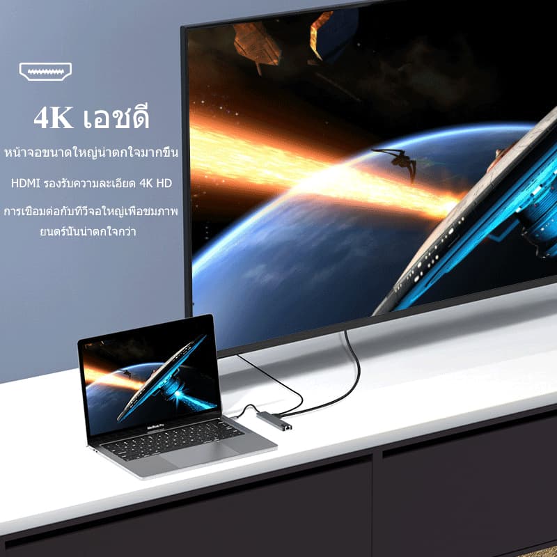 8 In 1 ตัวแยก USB Type C สําหรับ 4K HDMI RJ45 Ethernet 3.0 TF Card Reader PD ชาร์จเร็ว สำหรับ Mac-แล็ปท็อป Dock รูปที่ 2