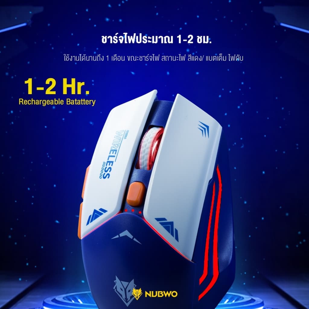 Nubwo เมาส์เกมมิ่งไวเลส บลูทูธ รุ่น NM-104W เสียงเงียบ ไฟ LED ปรับ DPI ได้ รูปที่ 7