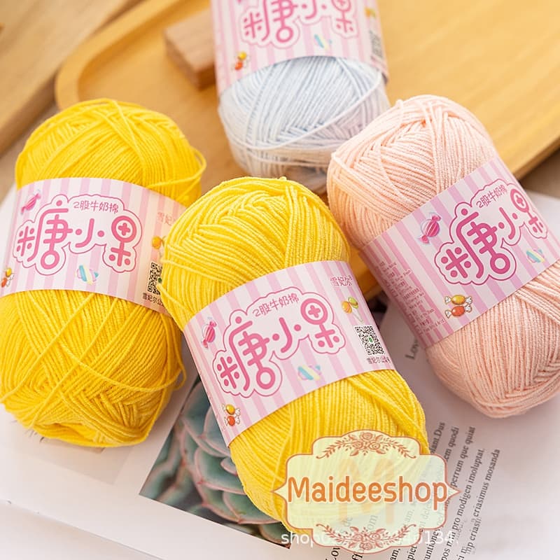 ไหมพรมคอตตอน+อะคริลิค 2Ply เกรดพรีเมี่ยม ไหมพรมเส้นเล็ก 1.3-1.5 mm. น้ำหนัก 40กรัม ไหมมีความนิ่ม นุ่ม ไม่ขึ้นขนค่ะ รูปที่ 6