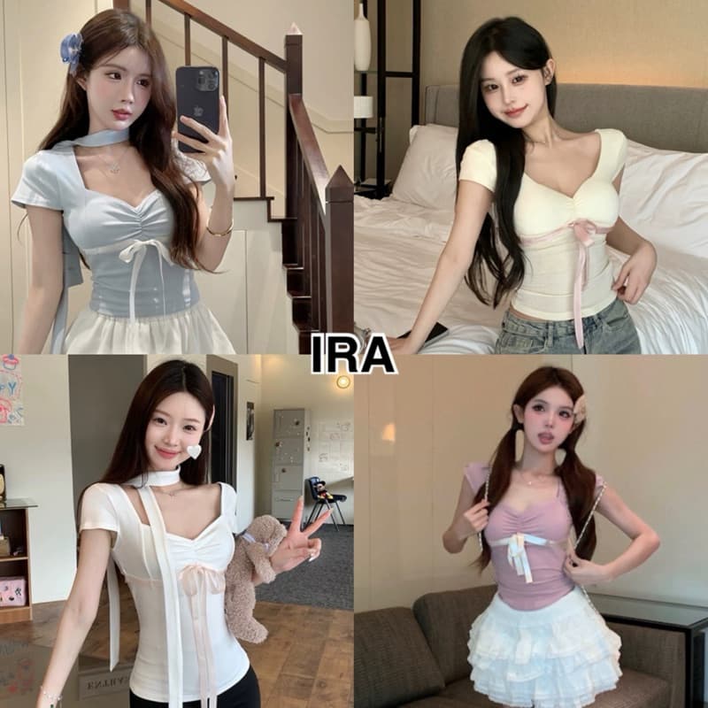BY IRA เสื้อครอปแต่งโบว์หวานๆน่ารักสุดๆ เสื้อแฟชั่นผู้หญิง สไตล์ สบาย ชิค น่ารัก รูปที่ 1