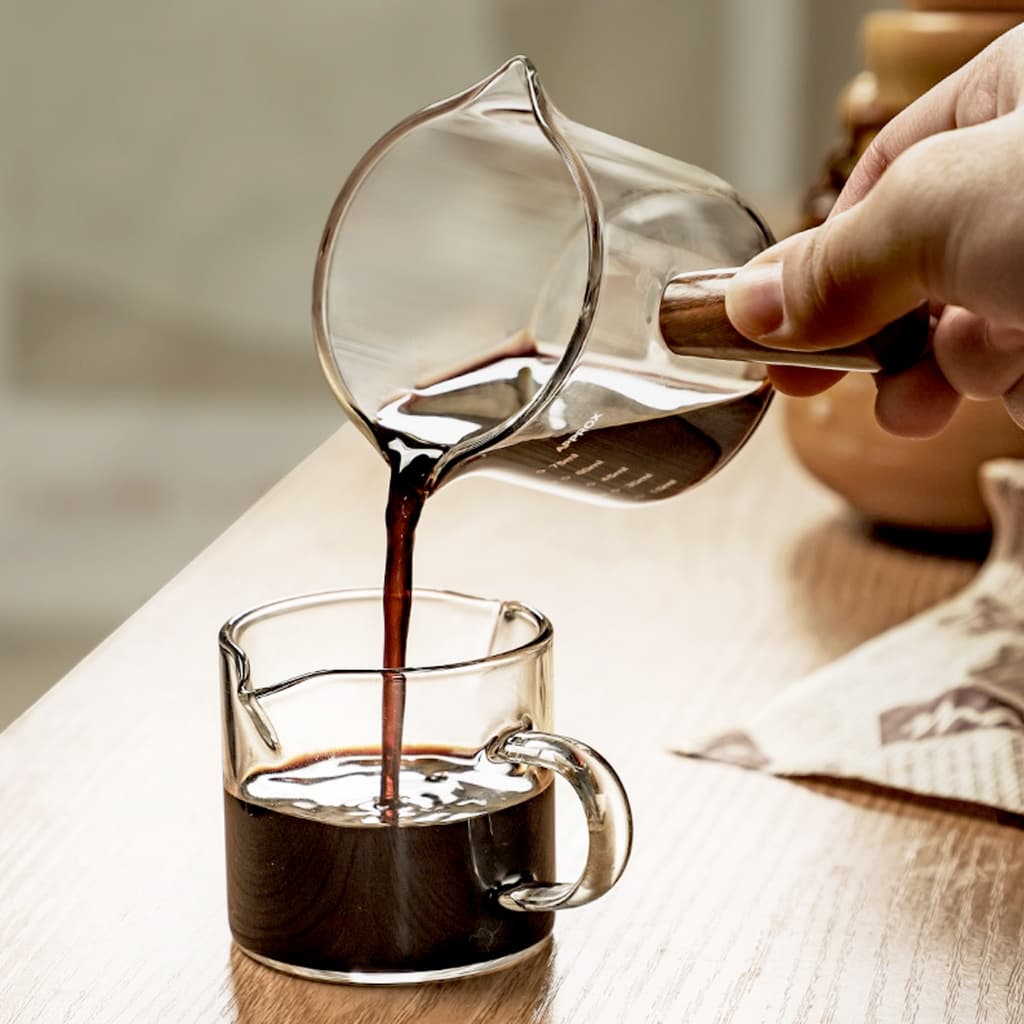แก้วชงกาแฟ ถ้วยตวงด้ามไม้ Measuring Cup ด้ามจับไม้กันความร้อน ขนาด 75ml 150ml Alechaung coffee รูปที่ 5