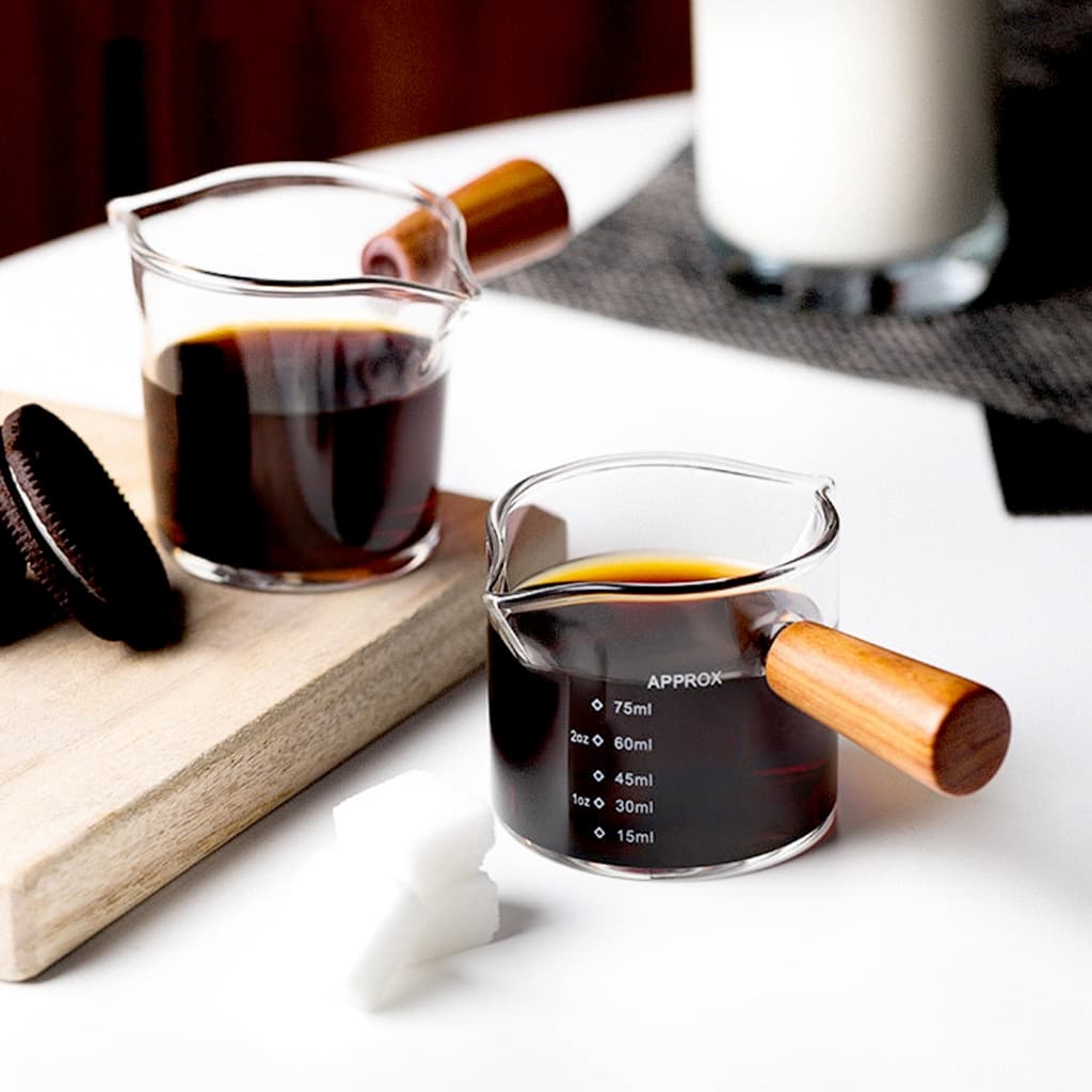 แก้วชงกาแฟ ถ้วยตวงด้ามไม้ Measuring Cup ด้ามจับไม้กันความร้อน ขนาด 75ml 150ml Alechaung coffee รูปที่ 6