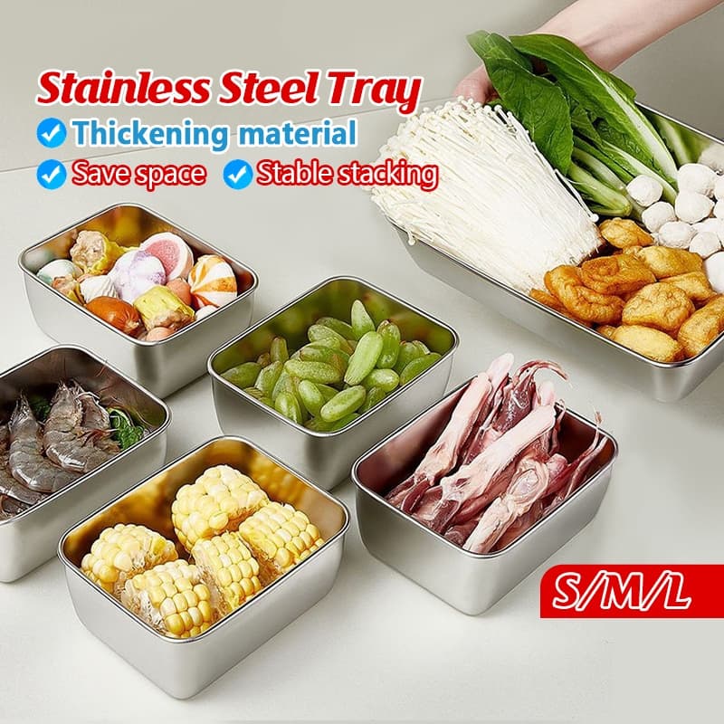 ถาดสแตนเลสสี่เหลี่ยม ถาดสเตนเลส ทรงสี่เหลี่ยมผืนผ้า ถาดใส่อาหาร พร้อมฝาปิด สําหรับเสิร์ฟอาหาร ก๋วยเตี๋ยว ผลไม้ มีฝาปิด รูปที่ 3
