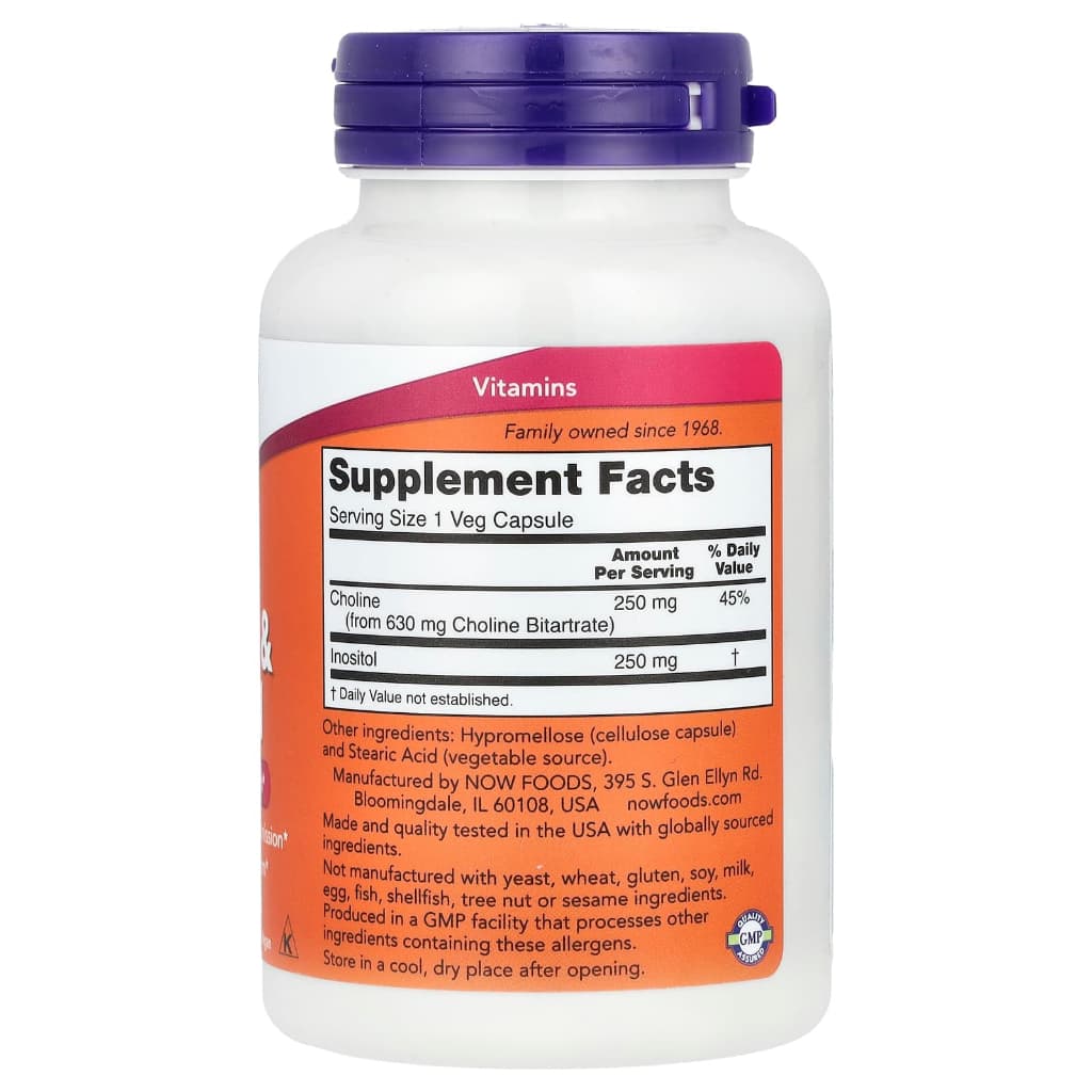 NOW Foods, Choline and Inositol Contains 100 vegetable capsules รูปที่ 4