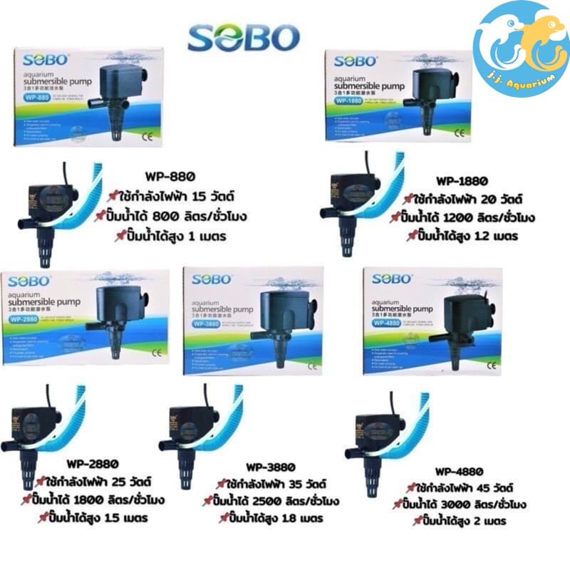 ปั๊มน้ำตู้ปลา SOBO WP-880, WP-1880, WP-2880, WP-3880, WP-4880 รูปที่ 1