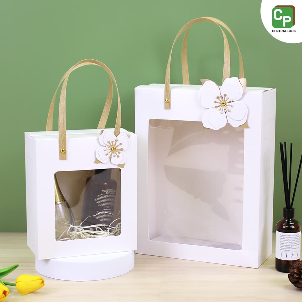 กล่องหูแข็งหน้าต่าง ดอกไม้ DIY กล่องใส่ของขวัญ ของฝาก ชุดกิ๊ฟเซทน้ำหอม ของรับไหว้ รูปที่ 3
