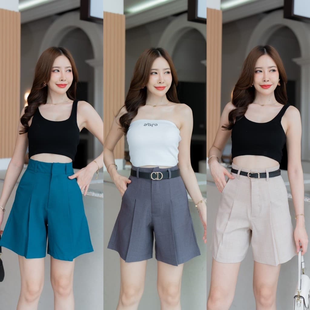 ใหม่ล่าสุด G96 กางเกงขาสั้น เอวสูง ซิปหน้า ตะขอหน้า ผ้าฟอร์ร่า ใส่สบาย สาวอวบไซส์ใหญ่ S - 7XL รูปที่ 1