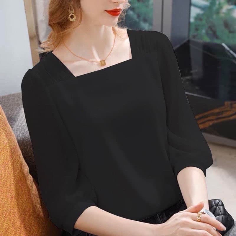 เสื้อชีฟองคอเหลี่ยม ผ้าใส่สบาย รูปที่ 4