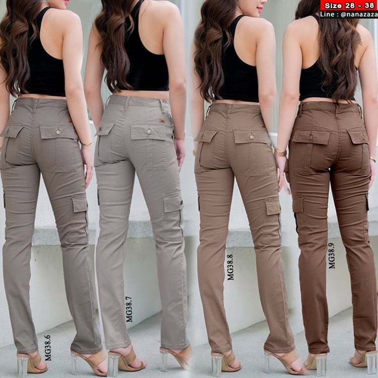 NANAZAZA - MG038 กระบอกเล็กยืด คาร์โก้สไตล์ กระเป๋ากล่อง 100% COTTON DENIM รูปที่ 7