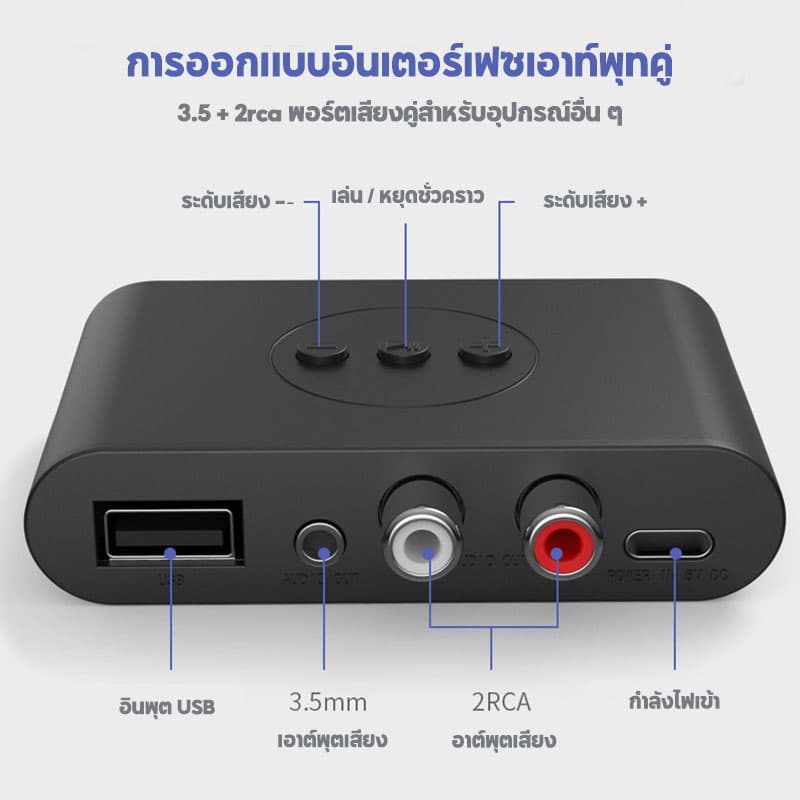 อุปกรณ์รับสัญญาณบลูทูธ 4 in1 Bluetooth 5.2 NFC U Disk RCA 3.5 มม. AUX USB เอาต์พุตคู่สเตอริโอ รถ การโทรแบบแฮนด์ฟรี รูปที่ 8