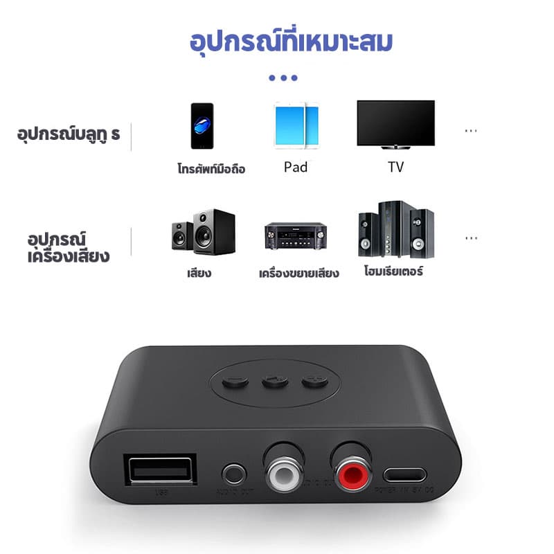 อุปกรณ์รับสัญญาณบลูทูธ 4 in1 Bluetooth 5.2 NFC U Disk RCA 3.5 มม. AUX USB เอาต์พุตคู่สเตอริโอ รถ การโทรแบบแฮนด์ฟรี รูปที่ 2
