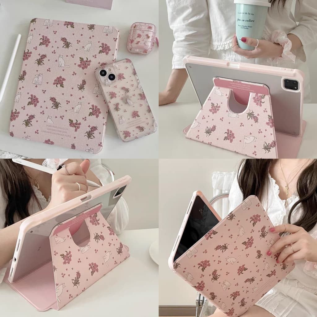 24 ชั่วโมงเคส เคสiPadหมุน 360°Air7 Gen11 Pink Floral ช่องใส่ปากกาขวา Acrylic เคส ipad Pro11 MINI7 รูปที่ 3