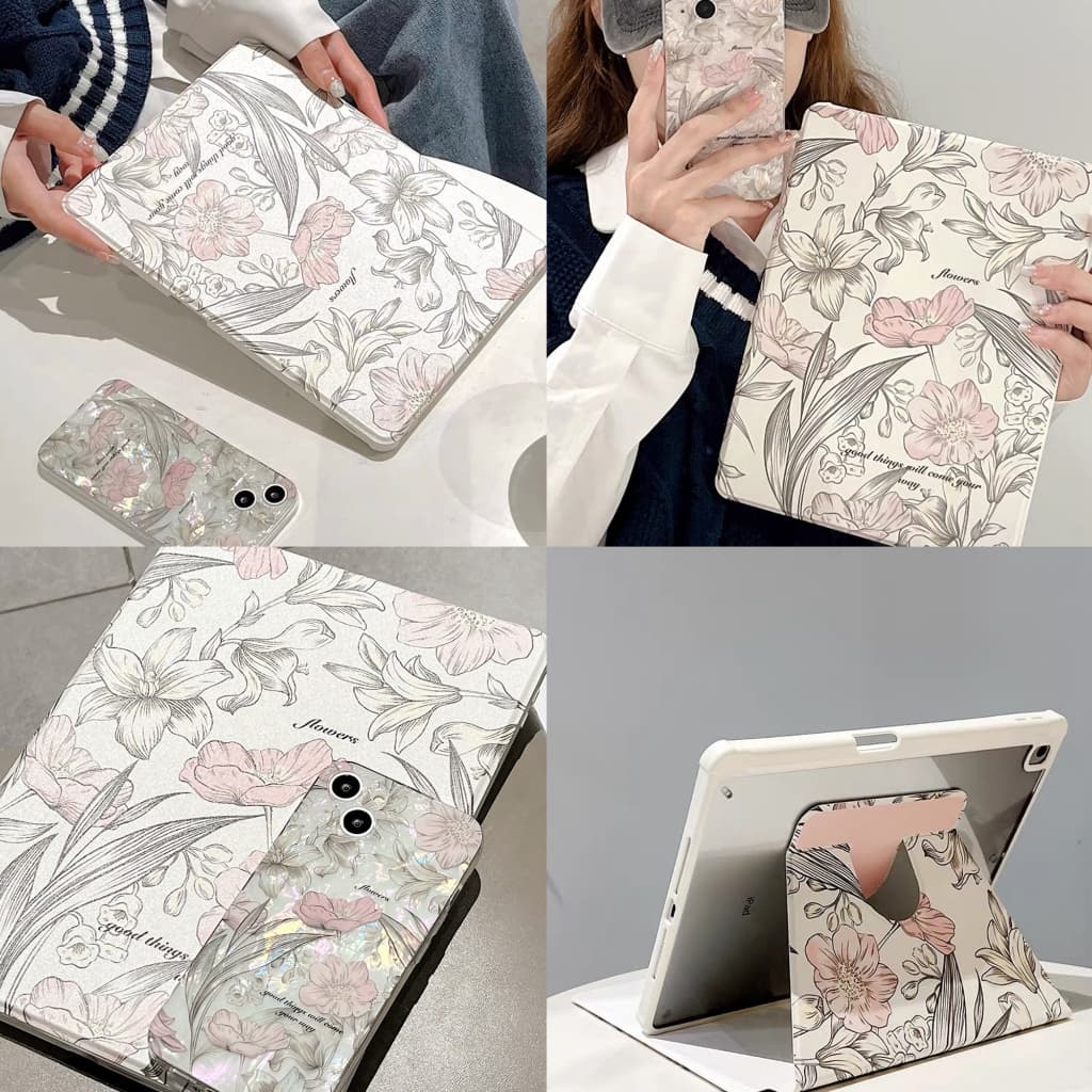 24 ชั่วโมงเคส เคสiPadหมุน 360°Air7 Gen11 Pink Floral ช่องใส่ปากกาขวา Acrylic เคส ipad Pro11 MINI7 รูปที่ 5
