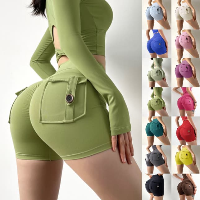สีใหม่YOGA-043 กางเกงออกกำลังกายขาสั้น มีกระเป๋าหลัง กางเกงโยคะขาสั้น รูปที่ 8