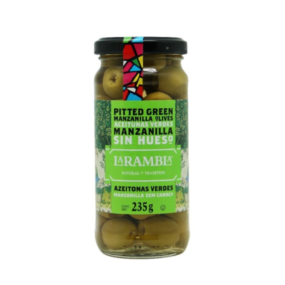 ลา แรมบลา มะกอกเขียวมันซานิลา ไร้เมล็ด 235 กรัม - Green Manzanilla Olives Pitted 235g La Rambla brand รูปที่ 1