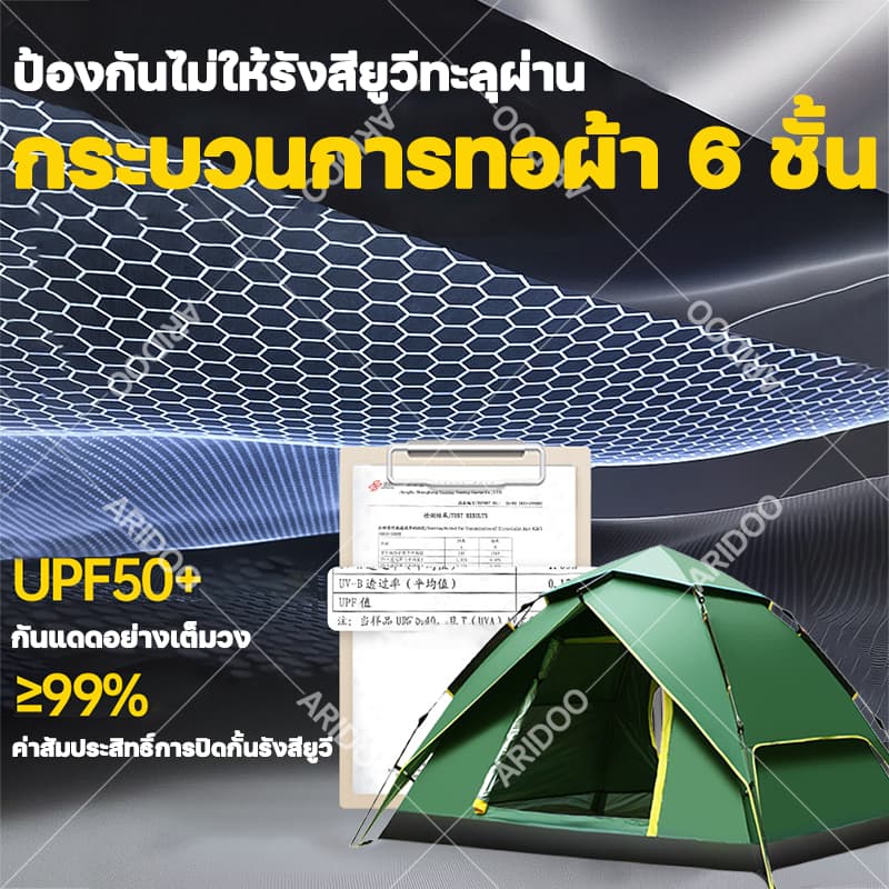 เปิดใน1วินาที ARIDOO เต็นท์แคมป์ปิ้ง กันฝน เต้นท์ เต็นท์โดม เต็นท์นอน เต้นท์สนาม เต็นท์กางอัตโนมัต tent ษนอน3-4คน รูปที่ 8