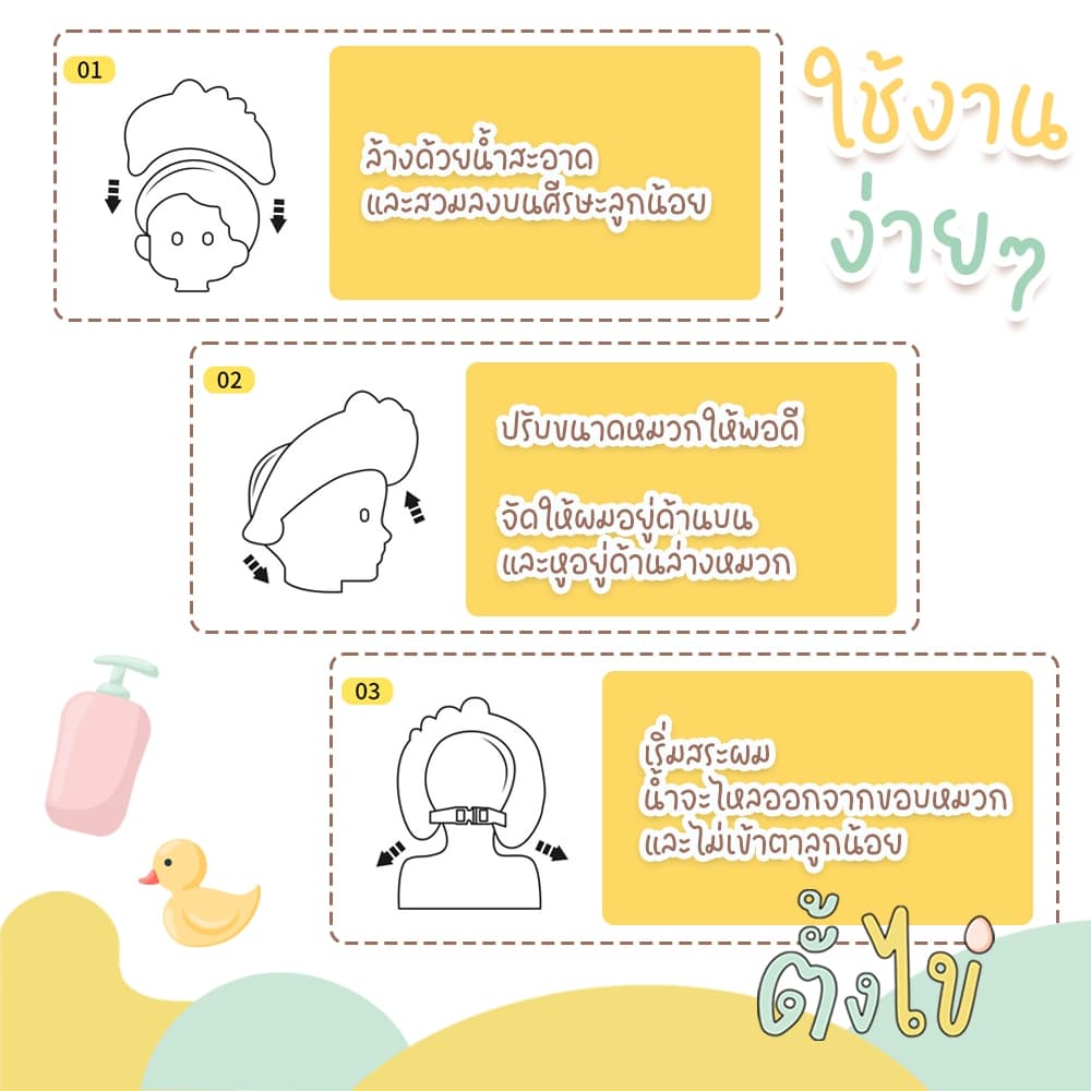 หมวกสระผมเด็ก หมวกอาบน้ำเด็ก ซิลิโคน ป้องกันแชมพูเข้าตา ปรับขนาดได้ ลายมงกุฎ รูปที่ 5