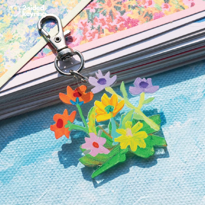 keyring พวงกุญแจอะคริลิกลายดอกไม้และธรรมชาติ พิมพ์ลายชัดทั้งสองด้าน give.me.museums มีหลายลายให้เลือก รูปที่ 2