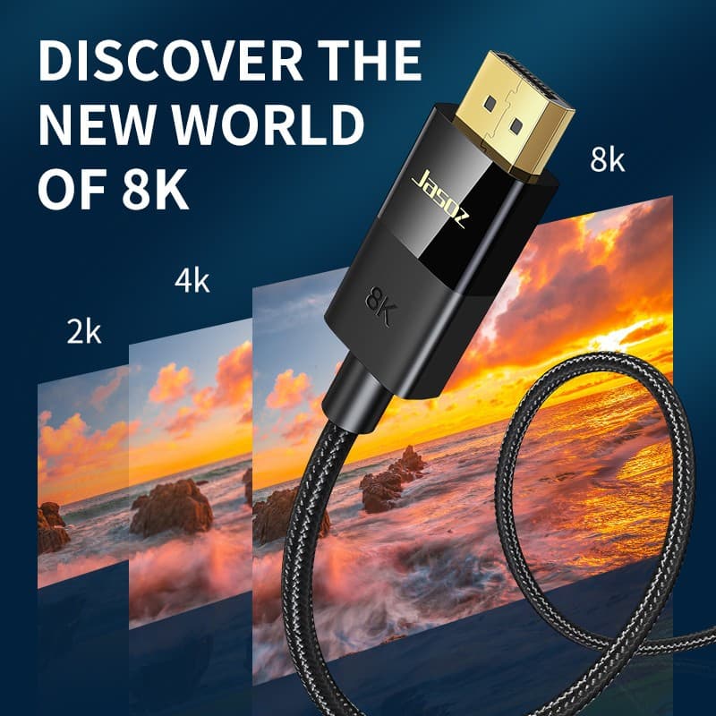 CODJasoz DisplayPort 1.4 สายเคเบิล 8K/60Hz DP to DP Cable สายเคเบิล เข้ากันได้กับพีซีและแล็ปท็อป รูปที่ 3