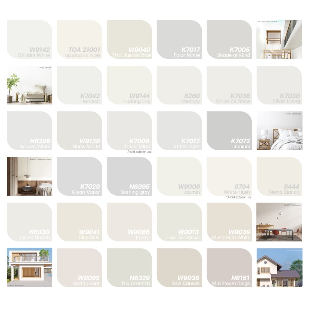 NEW TOA White โทน สีขาว เฉดสีอบอุ่น สีทาภายนอกและภายใน โทนออฟไวท์ ขนาด 1 ลิตร ซุปเปอร์ชิลด์กึ่งเงา โฟร์ซีซั่นส์ภายในด้าน รูปที่ 2