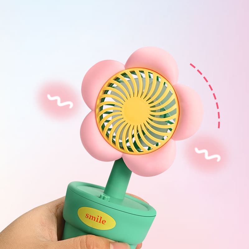 พัดลมไฟฟ้าตั้งโต๊ะ ขนาดเล็ก แบบพกพา ชาร์จ usb ลายดอกไม้น่ารัก สําหรับนักเรียน พัดลมกระถางดอกไม้ เก็บแบต C00021 รูปที่ 6