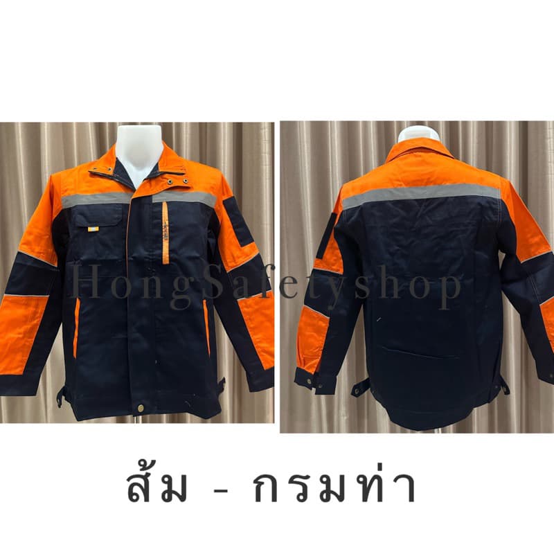เสื้อช็อปช่างแขนยาวผ้าโพลีเอสเตอร์ผสมฝ้ายกันสะเก็ดไฟได้ 20%เป็นงานกระดุมทองมีแถบสะท้อนแสง รุ่นซิปหน้า รูปที่ 9