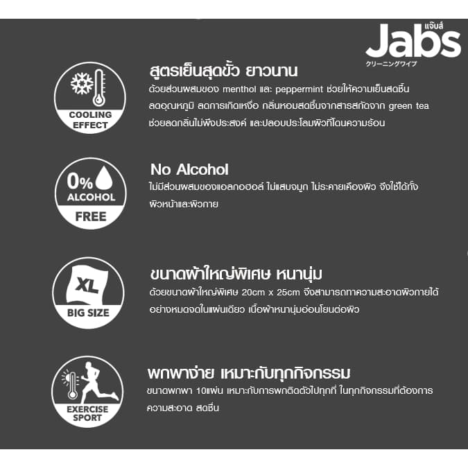 Jabs แจ๊บส์ รีเฟรชชิ่ง ไวพส์ คูลลิ่ง เฟรช ขนาด 10 แผ่น x6 รูปที่ 4