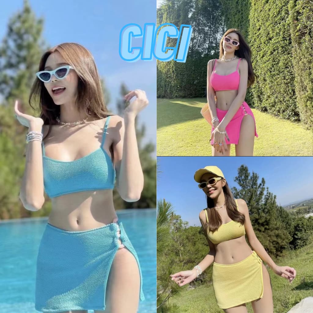ส่งทันที Cici set 3 เช็ตบิกินี่ 3 ชิ้น บราสายปรับได้+กางเกงใน+ กระโปรงดีเทลผ่าข้าง สีสดใสรับซัมเมอร์ แซ่บๆ รูปที่ 1
