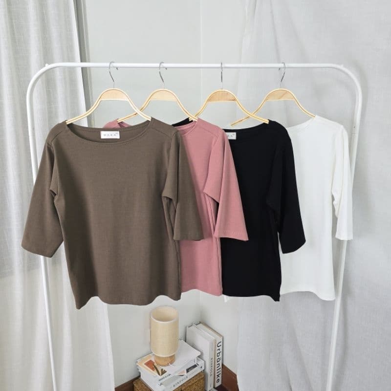 WARA เสื้อคอปาดแขนศอก ผ้า Cotton spandex รูปที่ 9