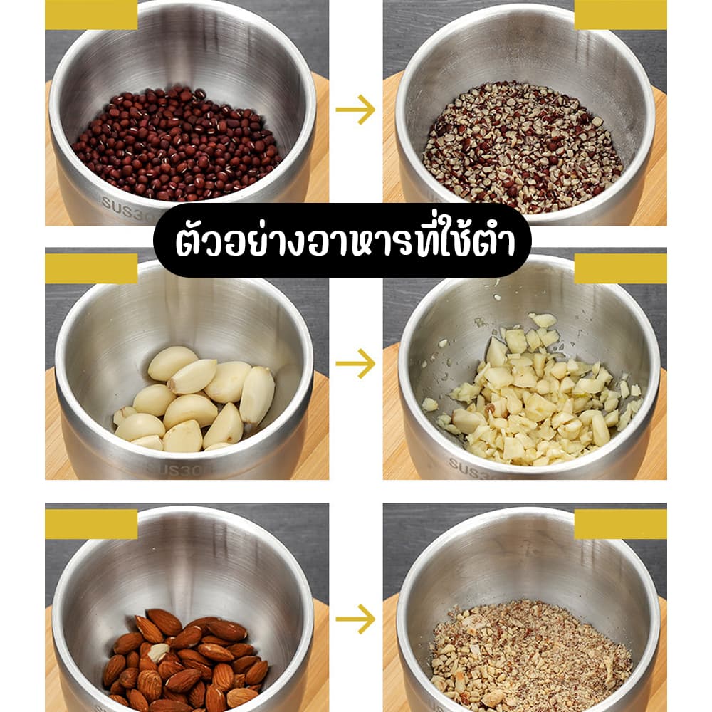 ครกสแตนเลส 304 แท้ พร้อมฝาปิดซิลิโคน สากสแตนเลส ครกเกาหลี มีฝาปิดเปิด มี 3 ขนาด มินิมอล รูปที่ 4