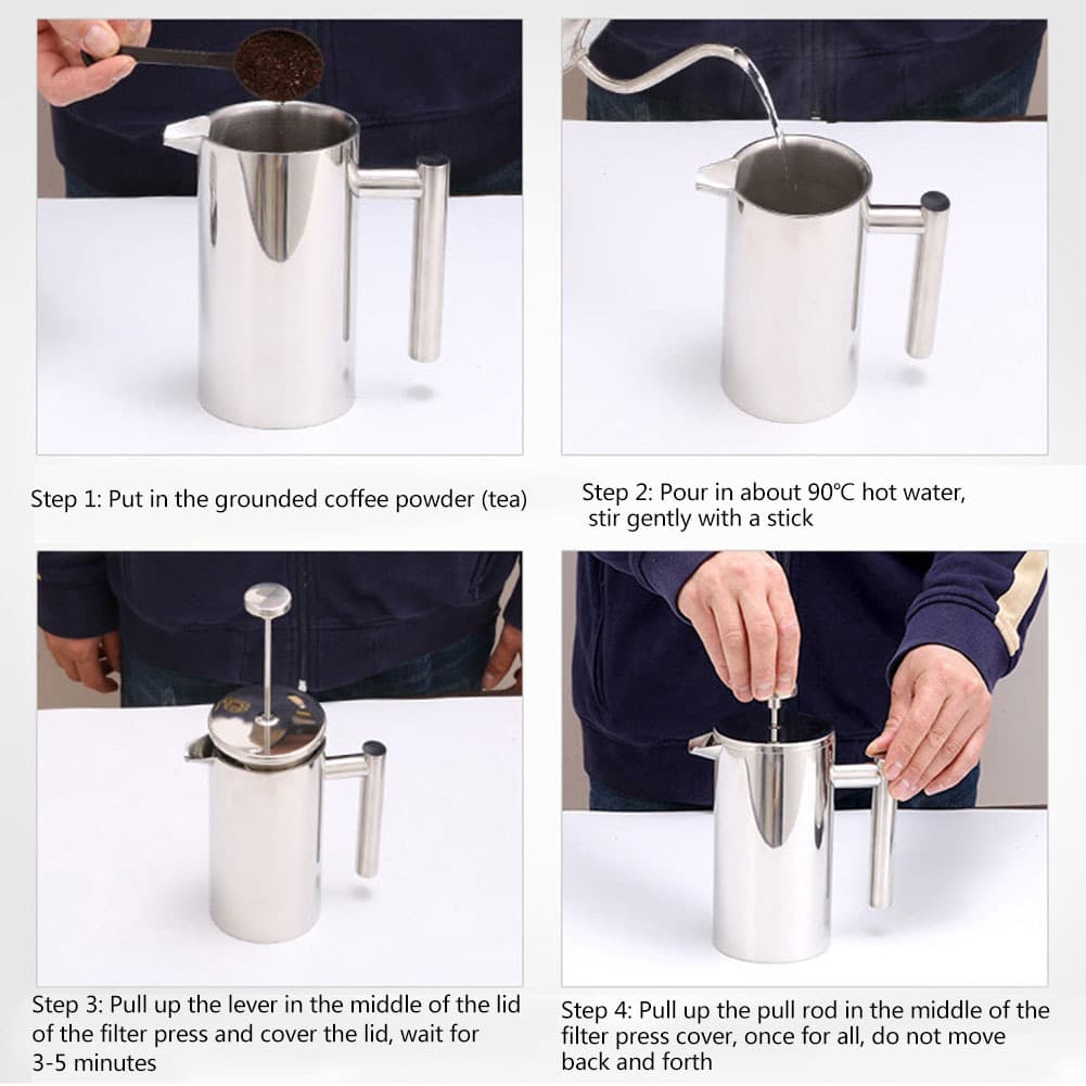 350ml/800ml/1000ml เฟรนเพรส French Coffee Maker กาชงกาแฟ เหยือกชงกาแฟ เครื่องชงชาสแตนเลส ที่ชงกาแฟสด รูปที่ 7