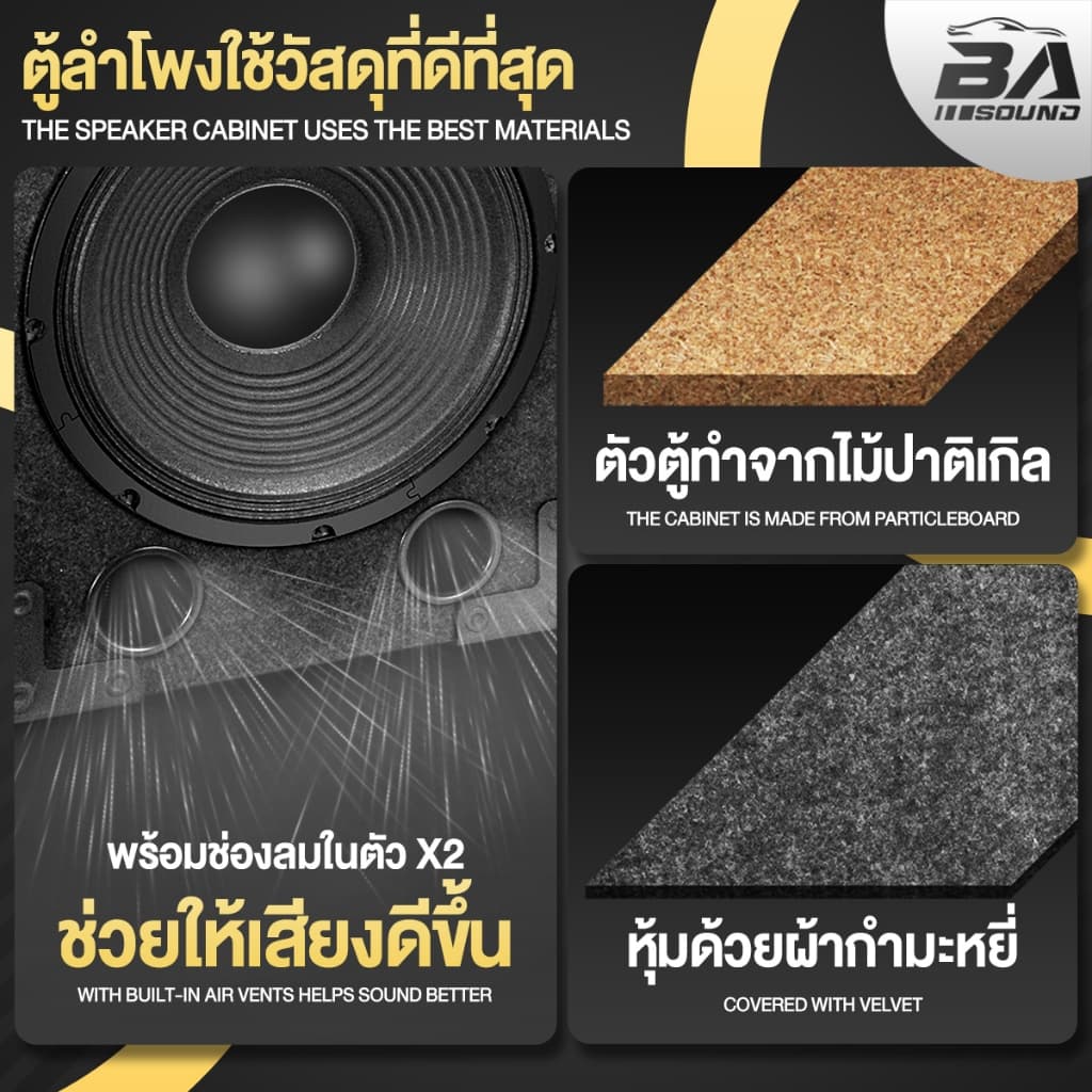 BA SOUND ตู้ลำโพงสำเร็จรูป 12นิ้ว 1000W แถมสายลำโพงฟรี BA-1212B ตู้ลำโพง12นิ้ว ตู้ลำโพงกลางแจ้ง 12นิ้ว ตู้ลำโพงประกอบ รูปที่ 6