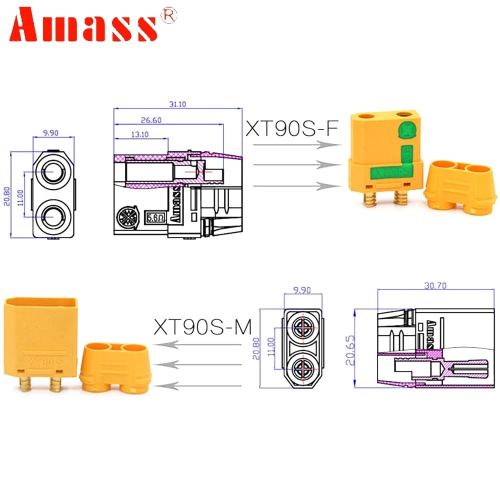 * XT90-S ตัวผู้ และตัวเมีย 1คู่ สําหรับเชื่อมต่อแบตเตอรี่ Lipo FPV โดรน รูปที่ 7